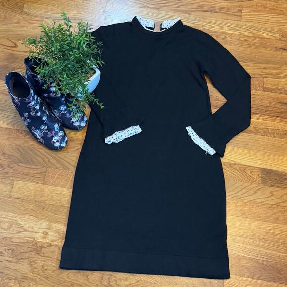 Vince Camuto Womens XS Black White Ruffle Polka Dot Trim Wednesday Addams Dress - Picture 1 of 9